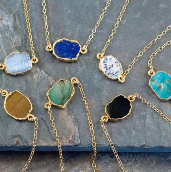 Natural Labradorite Necklace – 14k Gold Filled Slice Connector Choker - Image 2