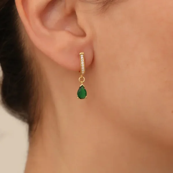 Emerald Bridal Jewelry Set – Gold Pave Necklace & Matching Earrings - Image 2