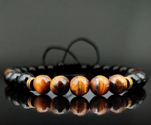 Men’s Natural Tiger Eye Beaded Bracelet – Adjustable Healing Jewelry